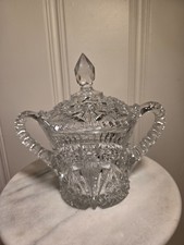 vintage crystal cut glass compote bowl with lid- 3.5  pounds picture
