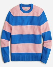 J. CREW Men's Heritage Cotton Crewneck Sweater Striped Santorini Coral Mist NWT picture