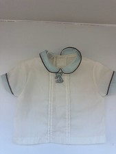 Toddler Tyke Vintage Baby Shirt Embroidered Bear Blue White picture
