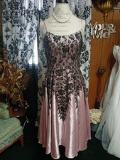 Sue Wong Nocturne Pink Satin Black Lace Wedding Cocktail Dress Size 12 picture
