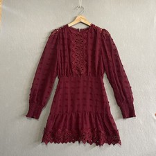 Lulus Lust Or Love Wine Red Embroidered Lace Long Sleeve Dress Textured XS picture