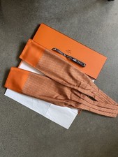 Hermès “It’s a Bird, It’s a Plane” Silk Ascot Scarf 2012 Orange Silver w/ Box picture