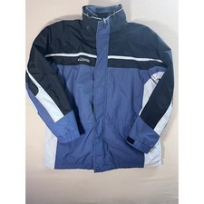 Vintage Columbia Mens Interchange Jacket Blue Black Colorblock Zip In Liner L picture