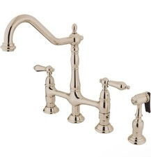 Kingston Brass KS1276ALBS Heritage Bridge Kitchen Faucet, Polished Nickel 1.8GPM picture