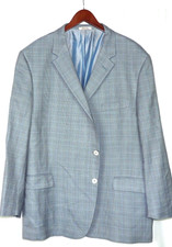 Hickey Freeman 2 Button Wool/Silk Blue Plaid Blazer Sport Jacket Men's 52R picture