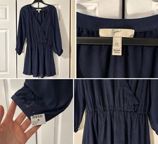 Joie Womens M Navy Blue Wrap Tunic Blouse 3/4 Sleeve Elastic Waist NWT picture