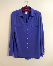 Chico’s Women’s Purple Solid Collared Button-Up Long Sleeve Shirt Size 1 picture