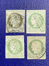 French Colonies 1872 5c green/pale blue + 1c, Scott# 16 + 19, Used, Hinged. picture