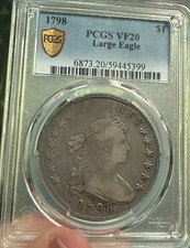 1798 Draped Bust $1 Dollar Heraldic Large Eagle PCGS VF20 Gold Shield  picture