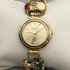 Jennie B Womens Watch 24mm Gold Tone Christmas Charms New Battery 7.75