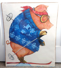 Vintage 1976 Ski Pig Poster Chauncey Kindergraphics 22x28 Sealed Winter Skiing picture