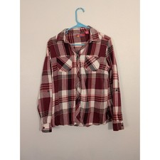 BTC Flannel Red Long Sleeve Women's Button Down Shirt Size Large picture