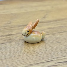 Vintage Handmade Wooden Bunny Rabbit  Miniature Figure Tiny Trinket Figurine picture