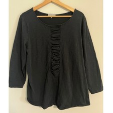 Habitat Clothes To Live In Black 100% Cotton Ruched Front Top L 3/4 Sleeve picture