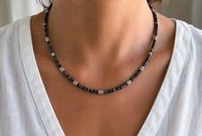 Grey Obsidian And Black Onyx Heishi Necklace With Sterling Silver Accents picture