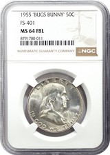 1955 Bugs Bunny Franklin Half Dollar 50¢ NGC MS64 FBL Choice UNC Full Bell Lines picture