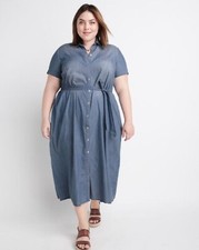 Ryllace Plus 22 Organic Cotton Chambray Shirtdress Short Sleeve Belted Dress NWT picture
