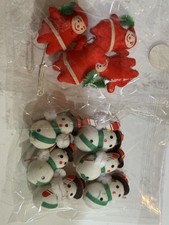 Vintage LOT of 10, Flocked foam Jolly Elfs and Snowmen Decorations picture