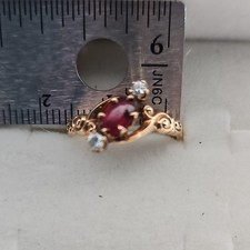 ANTIQUE Rose Gold Oval Ruby Ring Size 7 Prong Set with 2 Diamond Accents picture