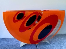 Art Glass Bowl Post Modern Art Orange Red Black Memphis Blues picture