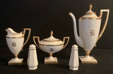 VTG Lenox American Belleek  PORCELAIN Footed Teapot Creamer Sugar Bowl Gold Trim picture