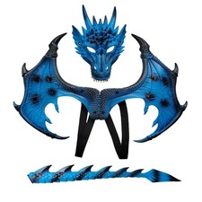 TSYMINQC Dragon Wings Mask Tail Set Halloween Cosplay Ice Blue picture