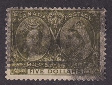 MATT'S STAMPS CANADA SCOTT #65 VICTORIA 5-DOLLAR 60TH JUBILEE 1897, USED CV$1000 picture