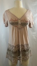 Anthropologie Tiny Pink & Gray Short Sleeve top size small picture