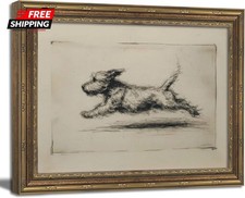 Vintage Gold Framed Wall Art Antique Terrier Sketch Wall Art Running Dog Wall De picture