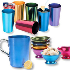 RETRO ALUMINUM TUMBLERS NON BREAKABLE CUPS SET of 6 picture