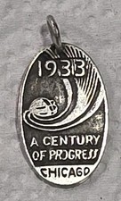Vintage 1933 Worlds Fair Chicago- Sterling Silver Pendant Charm picture