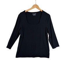 New Chico's Touch Of Cool Square Neck 3/4 Sleeve Tee size Large Black picture