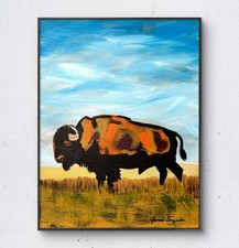 JANICEART Original Buffalo Bison 11x14 Abstract Acrylic Canvas Wall Art picture