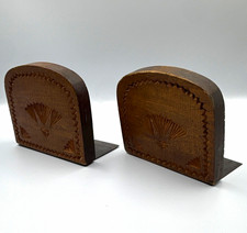 Vintage Hand Carved Wood Art Deco Fan Sunburst Bookends picture