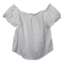 Maeve by Anthropologie White Swiss Dot Off Shoulder Ruffle Blouse Top Size 8 picture