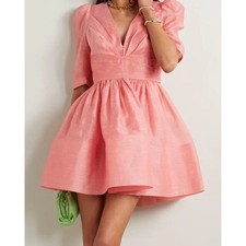 Zimmermann Wonderland Guava Pink Silk Linen Puff Sleeve Mini Dress AU 0 US 4 picture