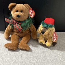 Ty Beanie Babies Vintage Christmas Hollydays Bear Jinglepup Dog Lot of 2 w/Tags picture