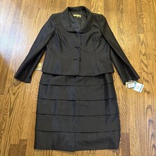 NWT Kasper 2 Pc Skirt Suit Women's Size 16 Black Shimmer Tiered Work Wedding picture