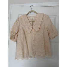 NWT Brass & Roe Called to Surf Eyelet Peter Pan Collar Blouse Cream picture