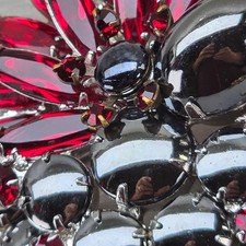 Juliana Brooch Red Rhinestone Hematite Cabochon Vintage IIJJ-009689 picture
