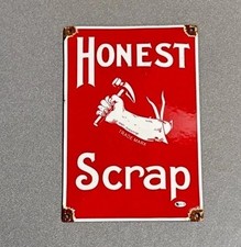 VINTAGE 12” HONEST SCRAP DOMED PORCELAIN SIGN CAR OIL GAS MOTORCYCLE TRUCK picture