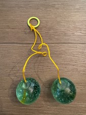 VINTAGE 1970'S GREEN ACRYLIC KNOCKERS CLACKER BALLS ORIGINAL STRING AND RING picture