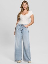 GUESS Bellflower Wide-Leg Jeans Women 28x32 Bellflower Belt Loops Button Closure picture