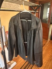 Van Heusen Leather Bomber Jacket Black Vintage Y2K 90s Zip Up Collared Mens XL picture