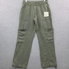 C&C CALIFORNIA Linen Blend ELASTIC WAIST Cargo Pants Women Sz XS Olive Green NWT picture