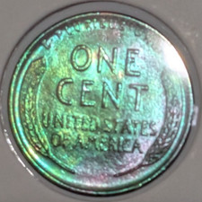 1920 Lincoln Cent BU Unc. PQ Gorgeous Neon Green Aqua Toning picture