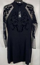 INC International Concepts Women's Black Velvet Applique Mesh Sleeve Dress NWT L picture