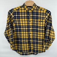 Wolverine Flannel Shirt Mens L Yellow Navy Blue White Plaid Cotton Workwear picture