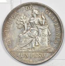 Guatemala 1894 Peso Silver Seated Justice Quetzal P490371 combine shipping picture