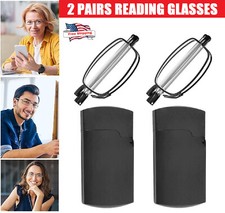 2Pairs Foldable Metal Compact Reading Glasses Anti-Blue Light W/ Case 1.0~3.0 US picture